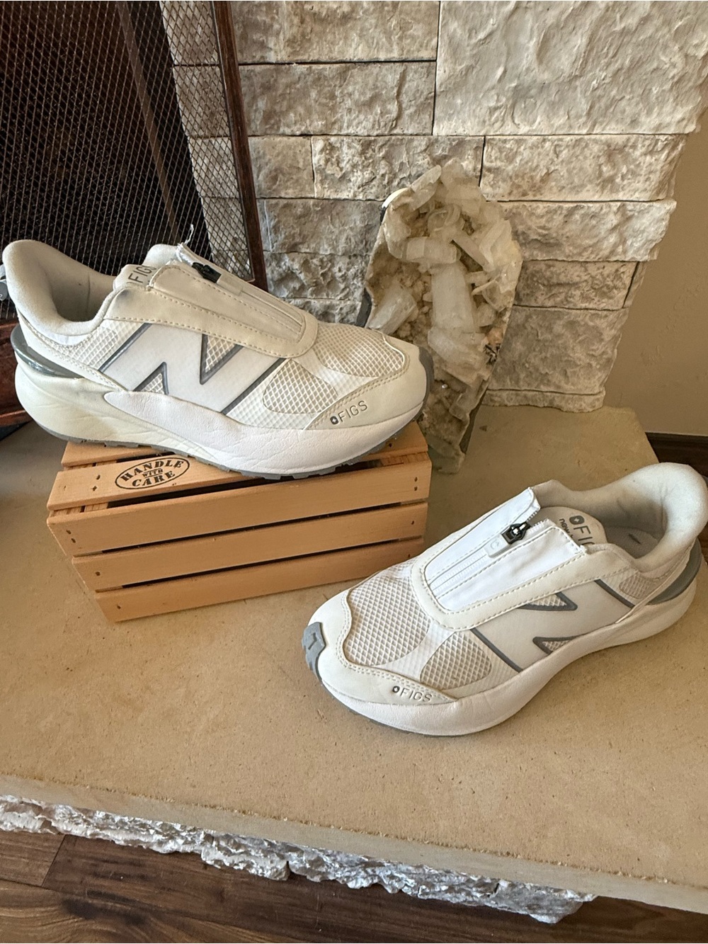 FIGS New Balance Collab White and Gray Slip-On Athletic Shoes